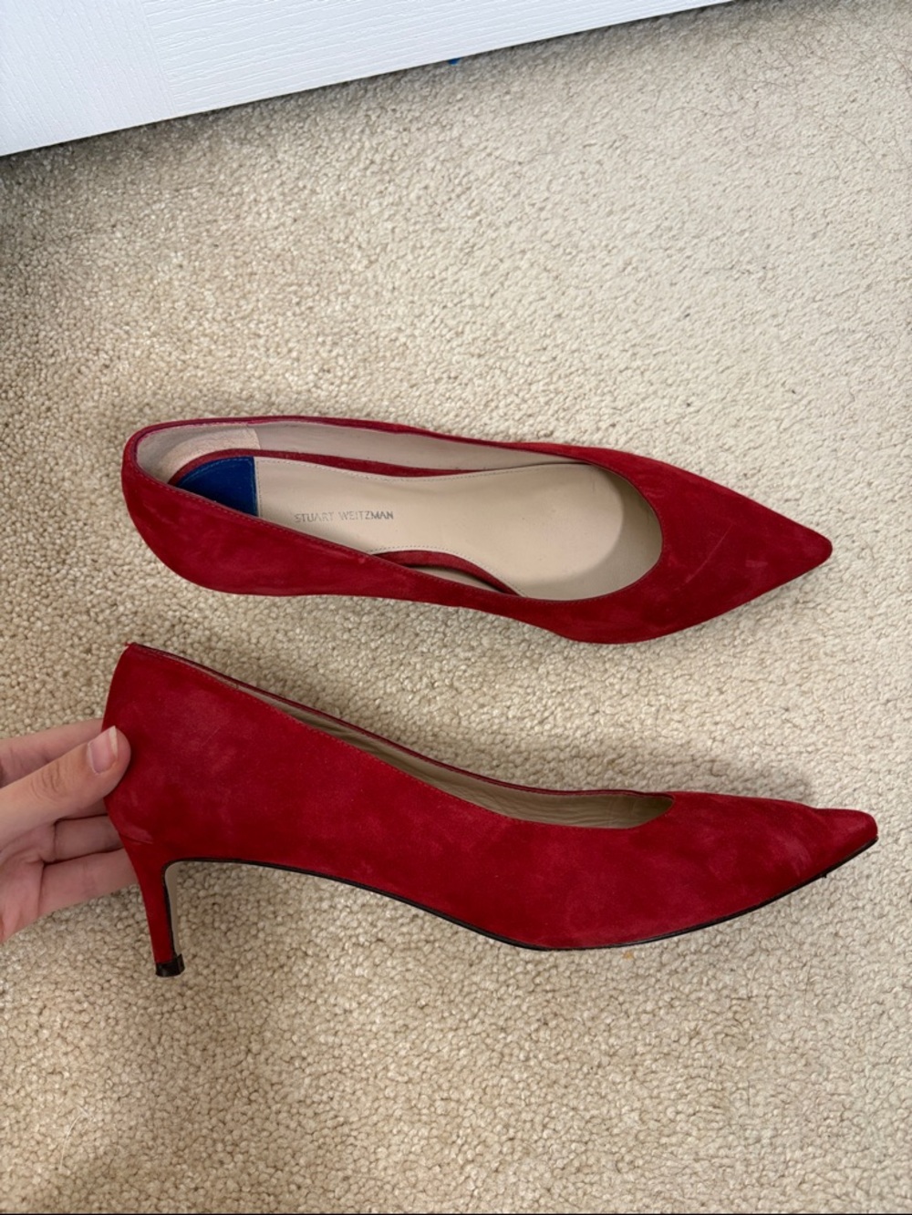 Stuart Weitzman Red Suede Anny Pointed Toe Pumps